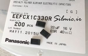 خازن پلیمر جامد 33 میکرو فاراد 16 ولت Panasonic سری CX از نوع SP-CAP