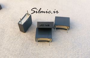 خازن 22 نانو فاراد 630 ولت ARCOTRONICS ایتالیا از نوع MKT فاصله پایه 10 میل