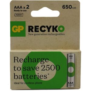 باتری نیم قلمی جی پی مدل ReCyko بسته 2 عددی 650mAh
