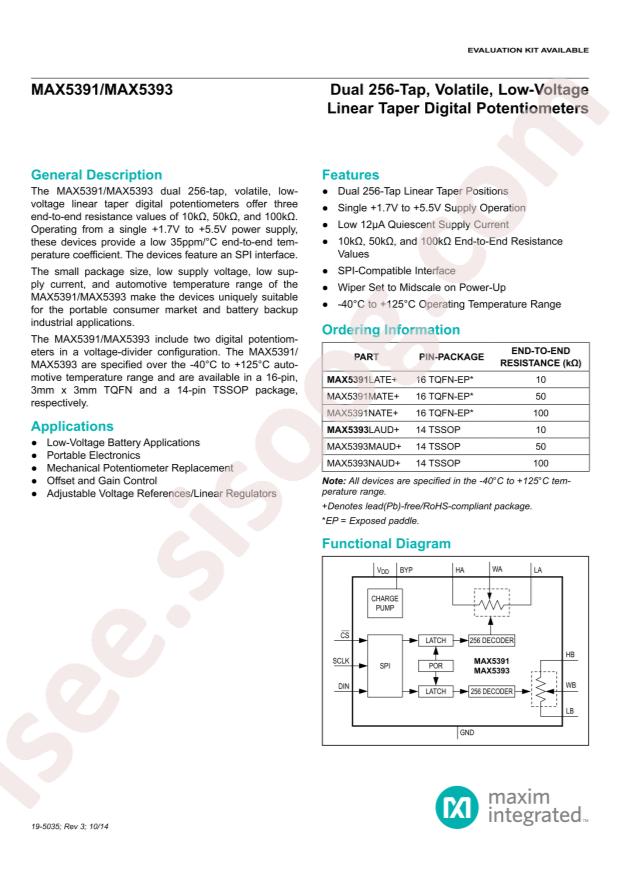 Analog Devices Inc./Maxim Integrated MAX5391MATE+T