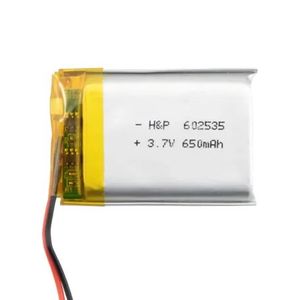 باتری لیتیوم پلیمر 3.7v ظرفیت 650mAh کد 602535