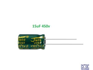 خازن الکترولیتی بشکه ای 15uF میکرو فاراد 450V ولت برند JWCO GREEN LF