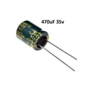 خازن الکترولیتی بشکه ای 470uF میکرو فاراد 35V ولت برند JWCO GREEN LF