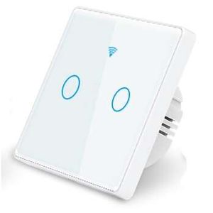 کلید دو پل هوشمند لمسی با قابلیت کنترل از طریق WiFi و ریموت 433MHz - قاب سفید