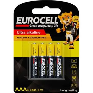 باتری نیم قلمی اولترا آلکالاین یوروسل EUROCELL اصل بسته 4 عددی