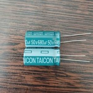 TAICON 50V 680uF – خازن 50 ولت 680 میکرو فاراد سری PW ابعاد 26 * 12.5