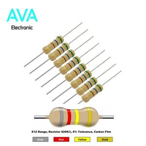 مقاومت 820 کیلو اهم 2 وات 5 درصد بسته 20 تایی