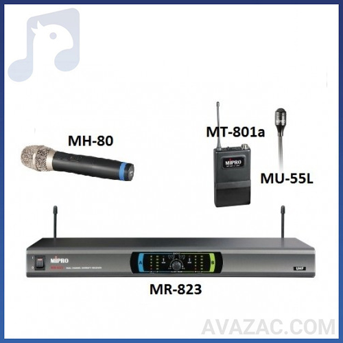 میکروفون بیسیم دو کانال دستی یقه ای مایپرو مدل MIPRO- MR 823