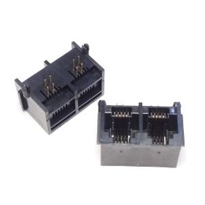 سوکت Rj-11 مادگی رایت انگل روبردی 4 پایه دوتایی، Double Rj-11 Socket Female 6P4C Right angle Board Mount